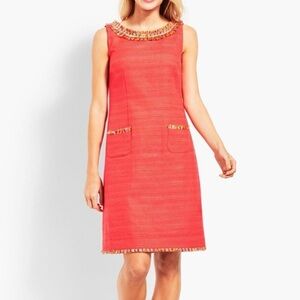 Talbots Large Jackie O Orange Cotton Tweed Fringe Sleeveless Shift Dress Sz 8